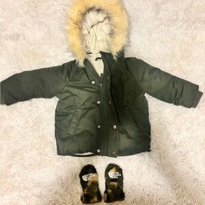 North Face Gloves and Green Olive H&M Coat 12m